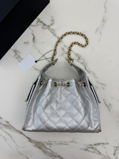 CHANEL 25Bag Small 銀色荔枝皮