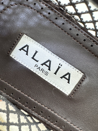 ALAIA 水鑽魚網鞋 深棕色￼