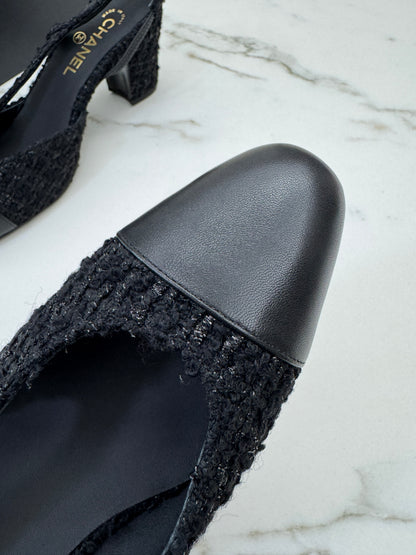 CHANEL 25A粗毛呢 Slingback