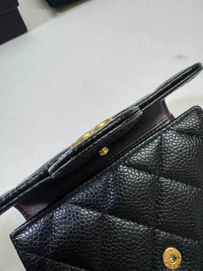 CHANEL CF三摺錢包 黑金牛