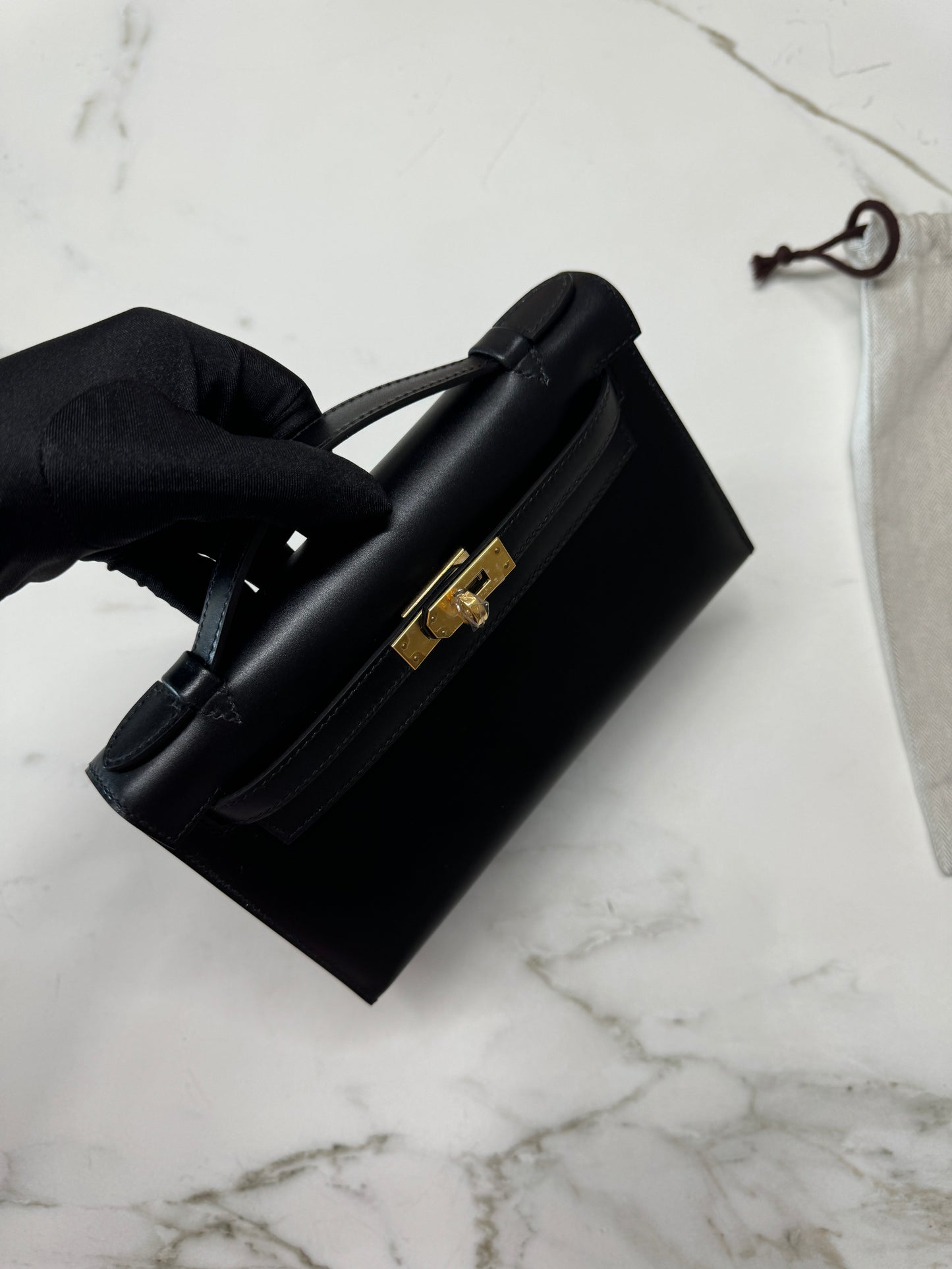 HERMES Mini Kelly I 黑金 Box皮 Kelly Pochette
