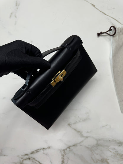 HERMES Mini Kelly I 黑金 Box皮 Kelly Pochette
