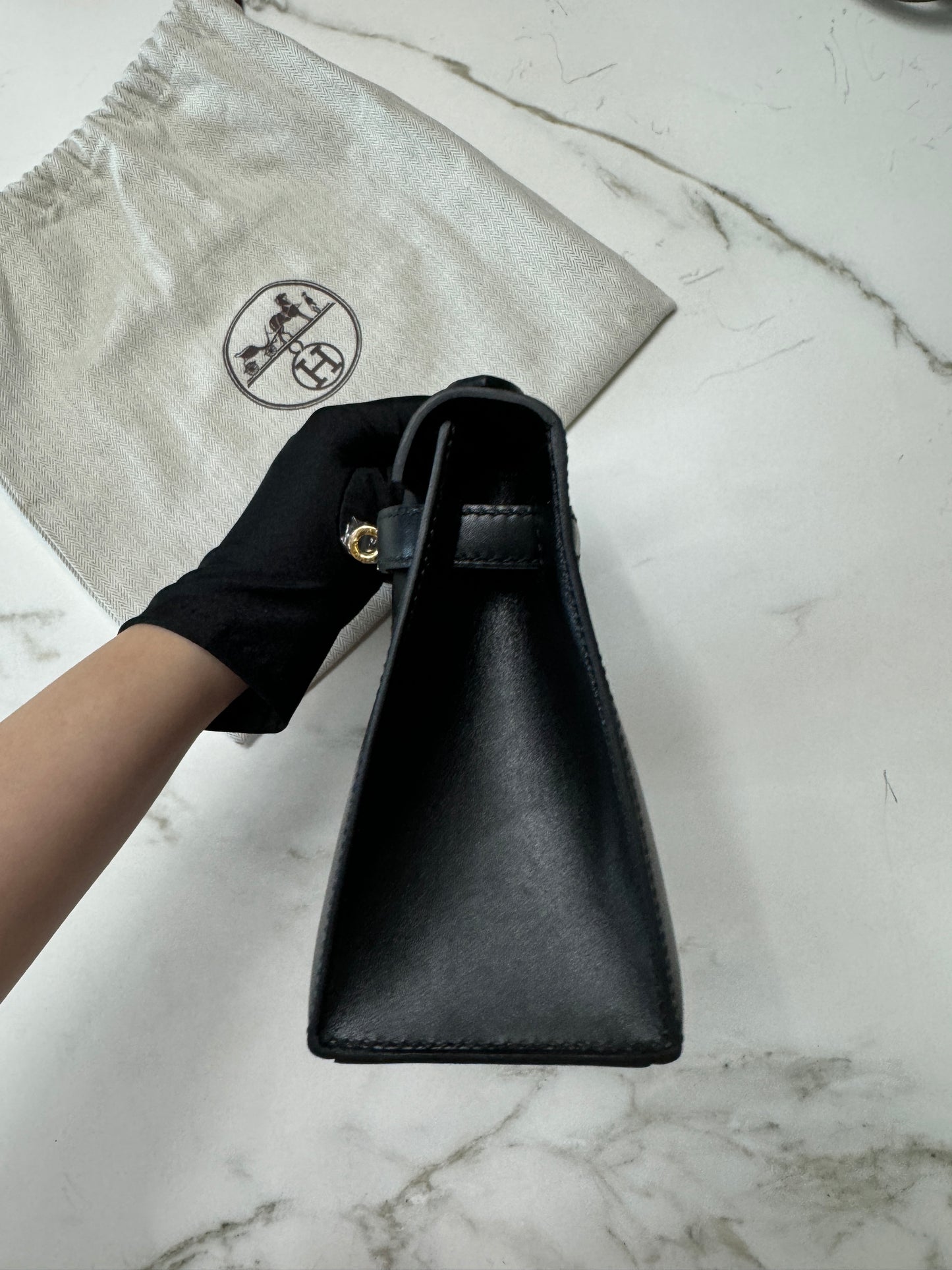 HERMES Mini Kelly I 黑金 Box皮 Kelly Pochette