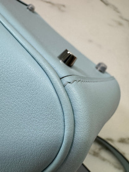 HERMES Mini Lindy 霧霾藍T0 銀扣 swift