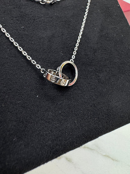 CARTIER Love雙環項鏈 白金色