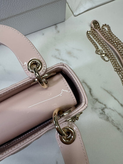 DIOR Lady Mini 三格 漆皮 淡粉 light Pink