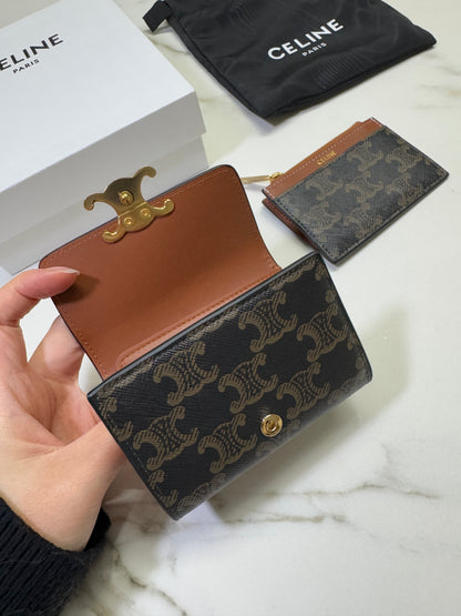 CELINE 兩件套三摺錢包 可拆式拉鍊零錢包