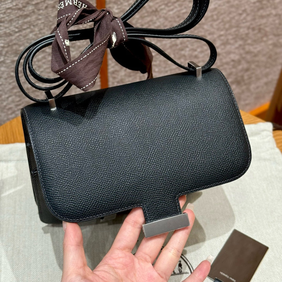HERMES Mini Constance 鏡子款 黑銀 Epsom