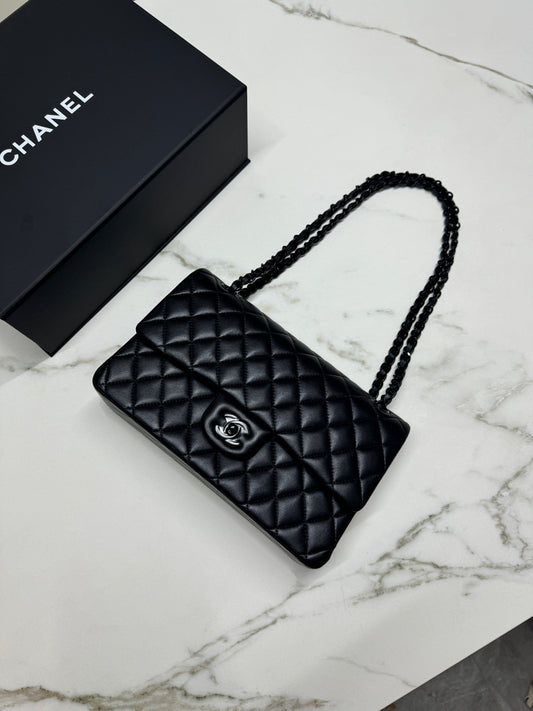 CHANEL CF25 so black 閃粉黑/珠光黑 羊皮 Classic Flap Medium