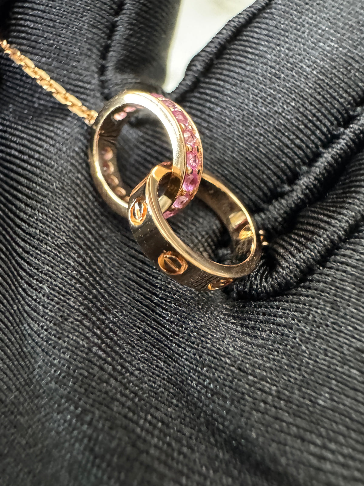 CARTIER Love 雙環粉藍寶玫瑰金項鏈