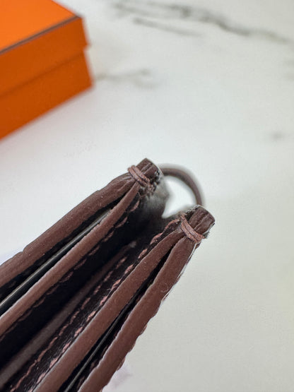 HERMES Bearn Wallet 亮面灣鱷 巧克力色 金扣 Porosus Crocodile Chocolate GHW