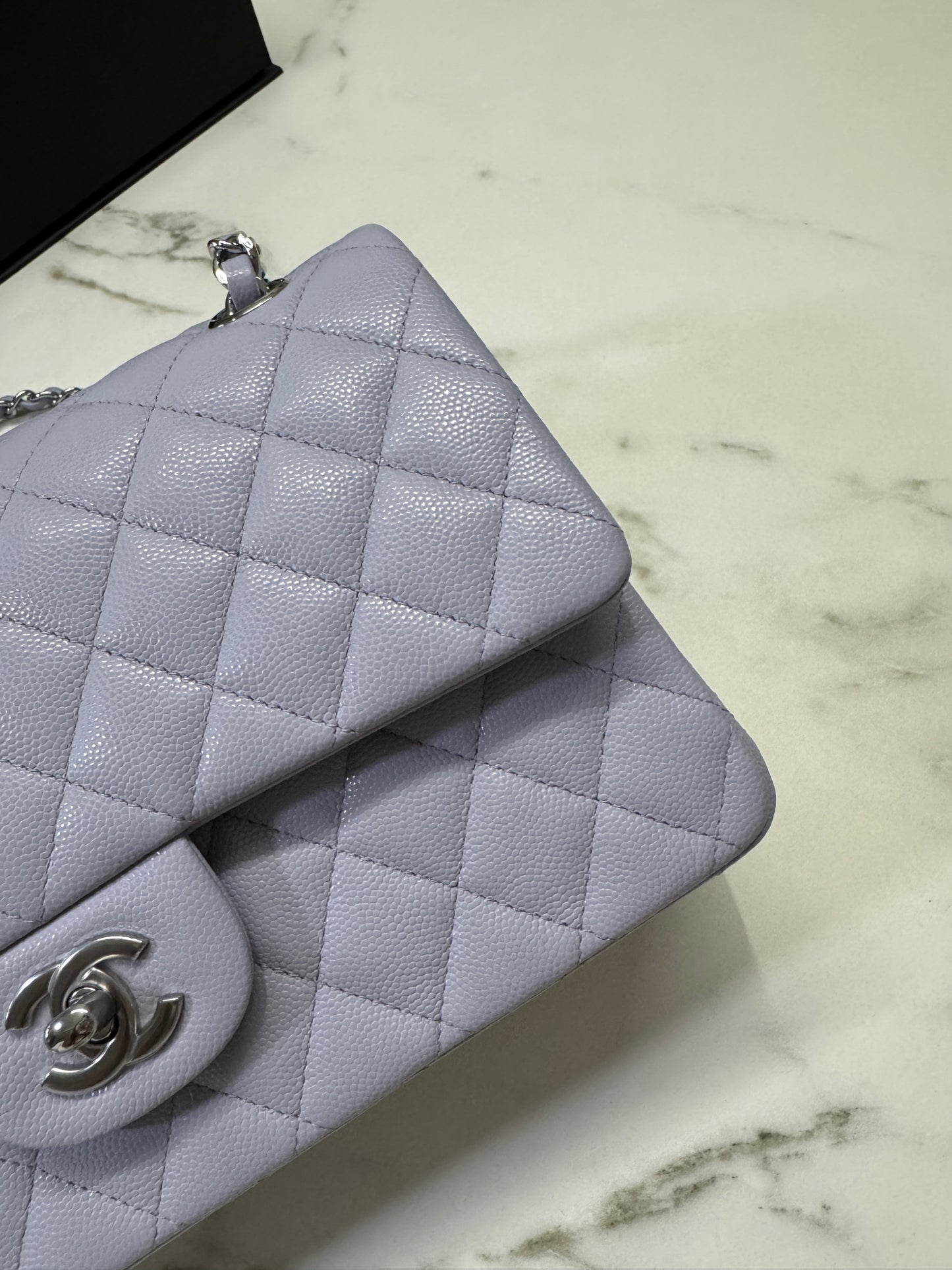 CHANEL CF25 Medium 21K香芋紫銀扣 牛皮 caviar