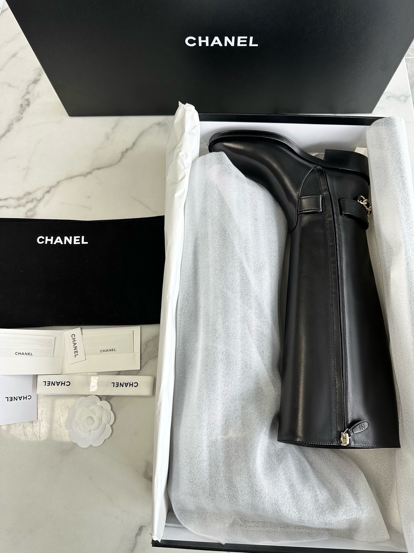 CHANEL 鏈條騎士長靴 23a