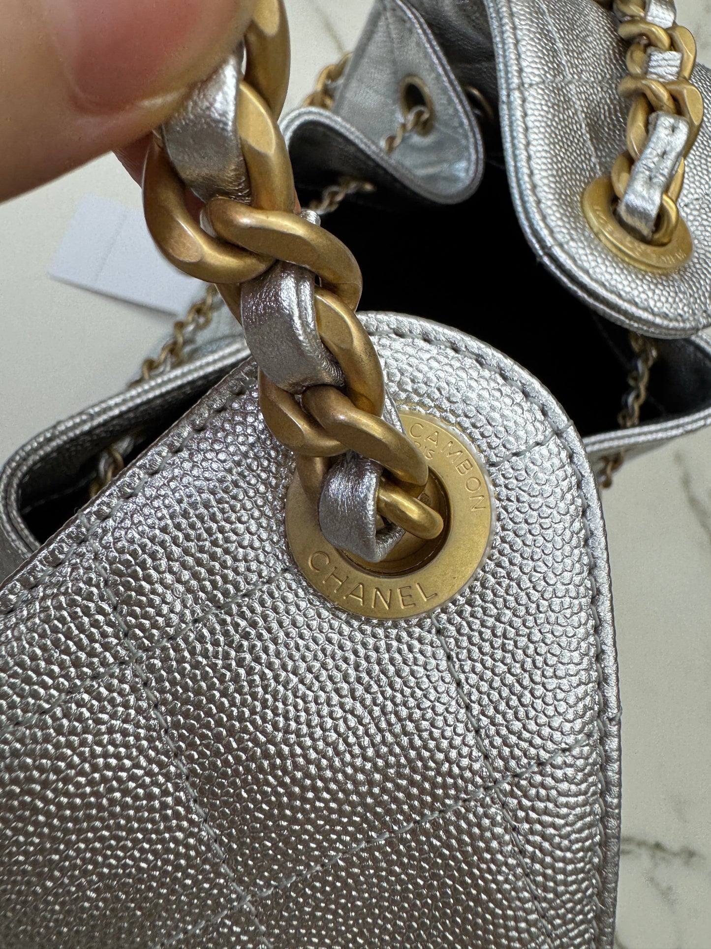 CHANEL 25Bag Small 銀色荔枝皮
