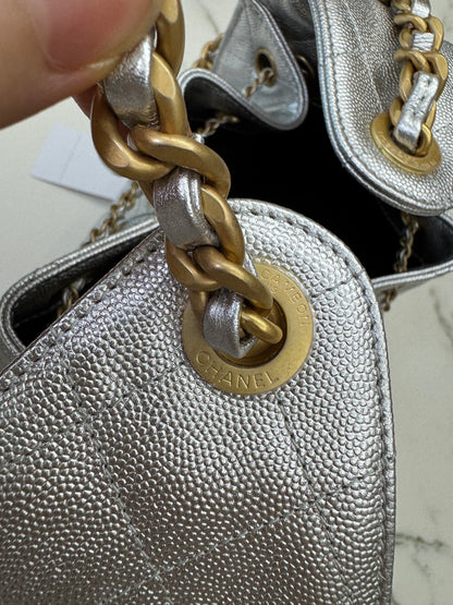 CHANEL 25Bag Small 銀色荔枝皮