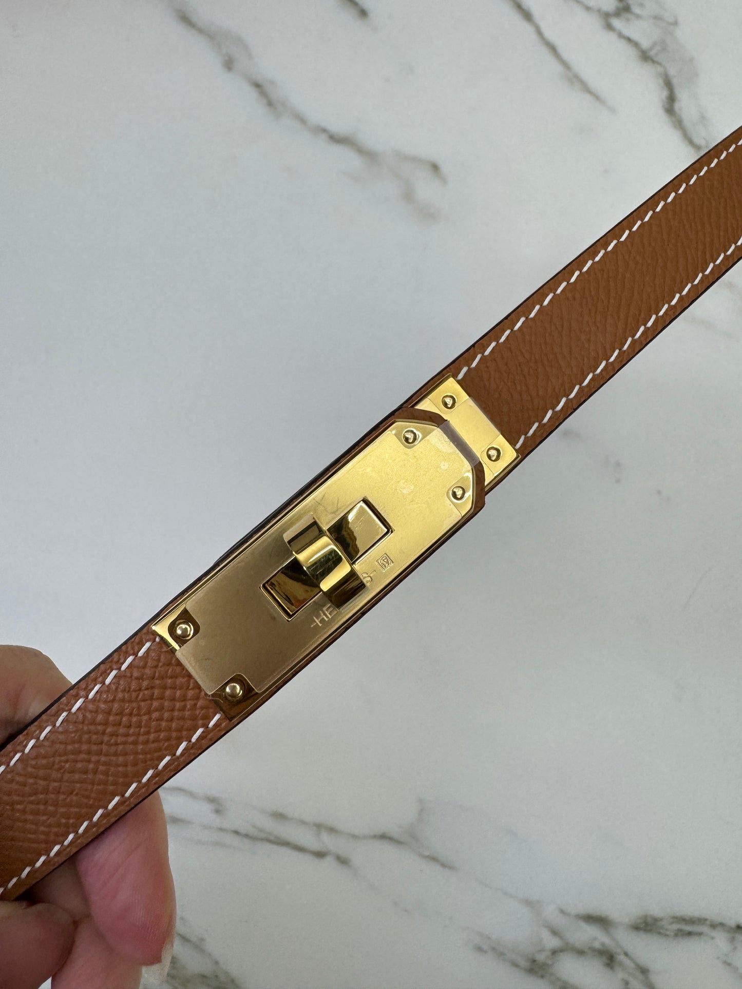 HERMES Kelly 皮帶 金棕金扣 【手縫版】