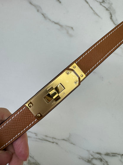 HERMES Kelly 皮帶 金棕金扣 【手縫版】