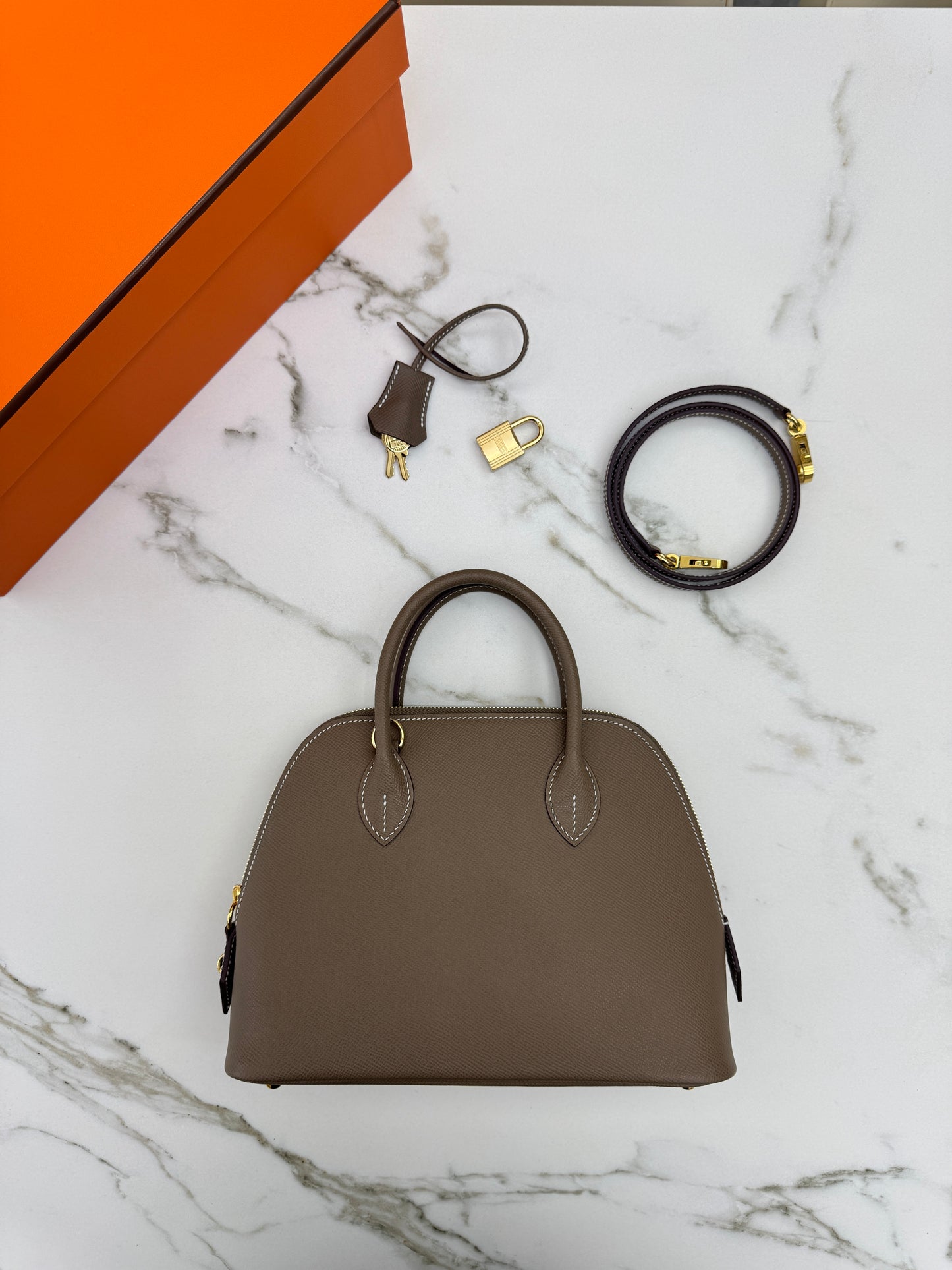 HERMES Bolide 25 大象灰金扣 Epsom Etoupe GHW