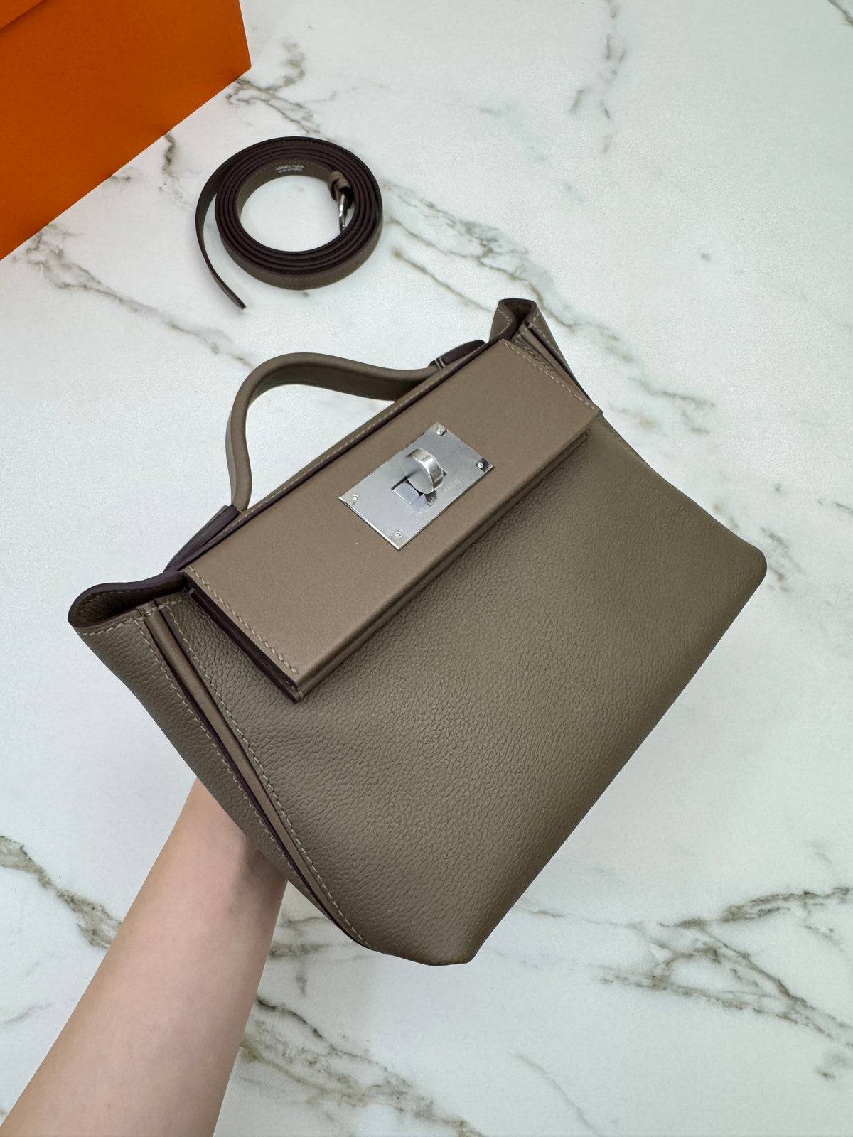 HERMRES Mini 2424 大象灰銀扣 Evercolor Etoupe PHW