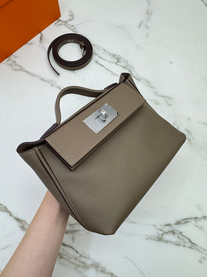 HERMRES Mini 2424 大象灰銀扣 Evercolor Etoupe PHW