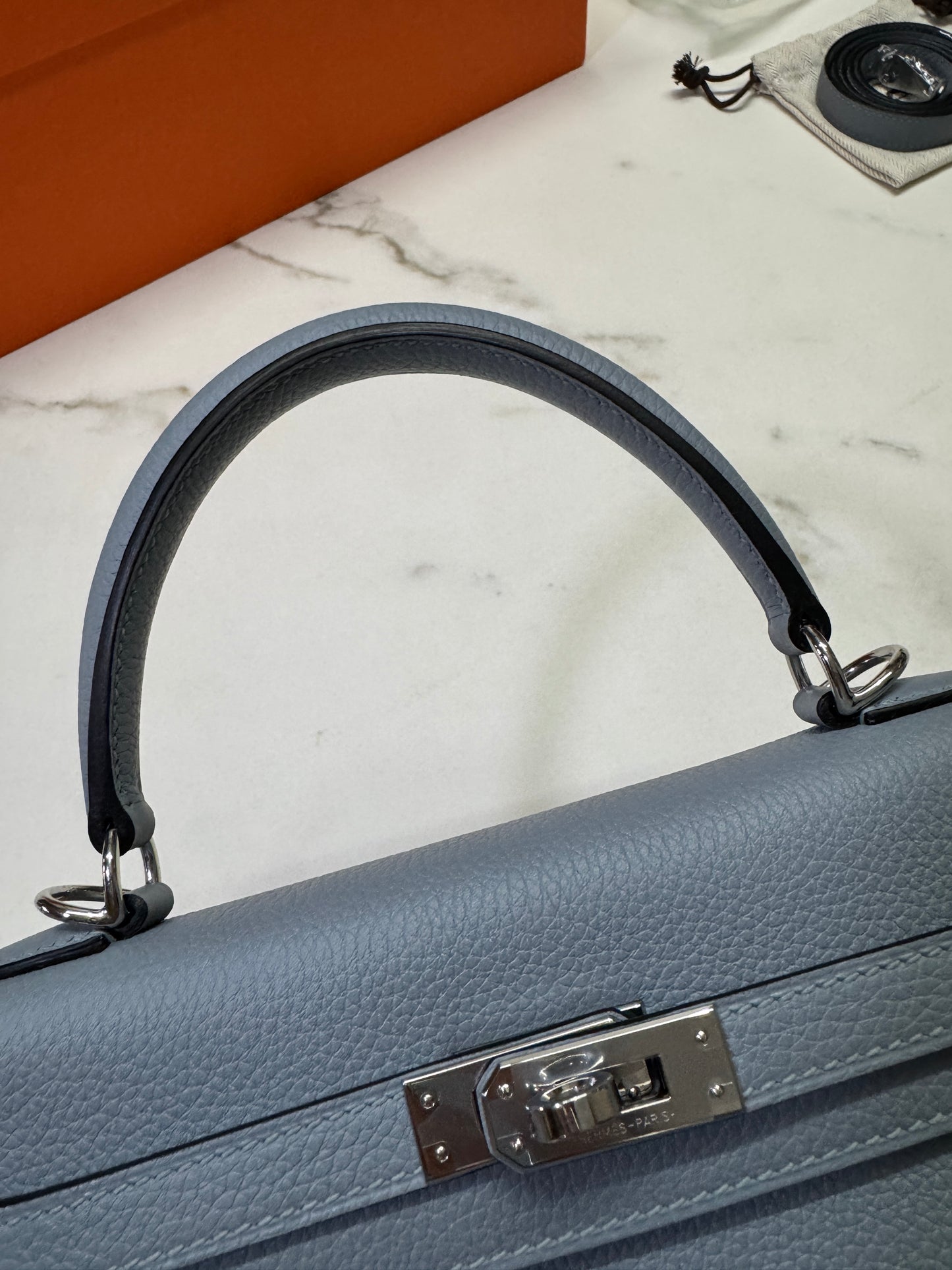 HERMES Kelly 25 亞麻藍 銀扣 內縫 Togo Selier