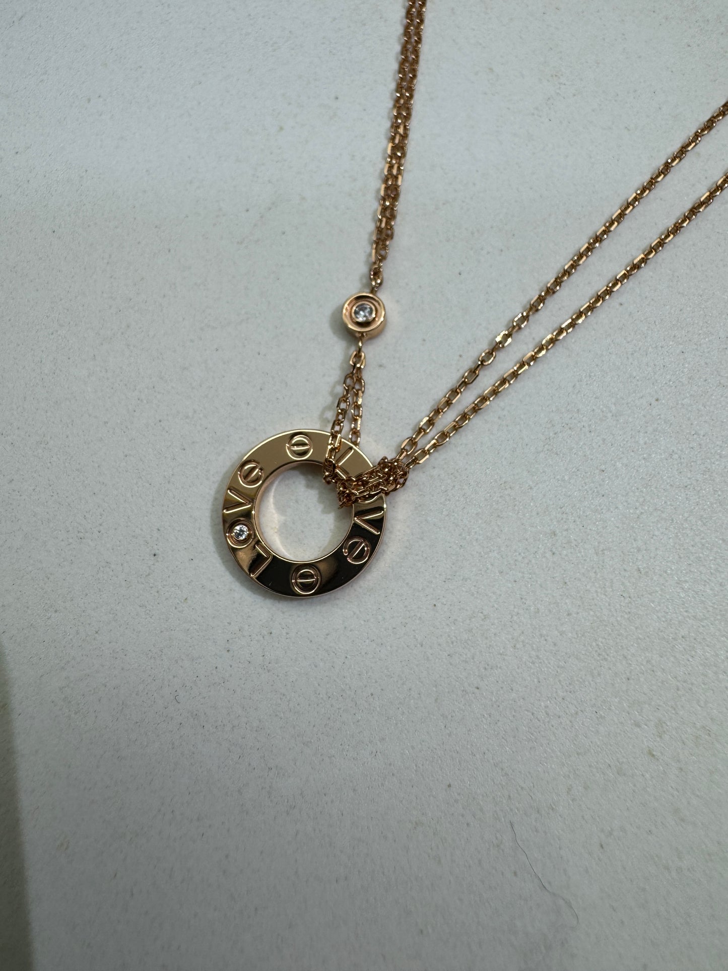CARTIER Love 小圓餅雙層項鏈 玫瑰金色