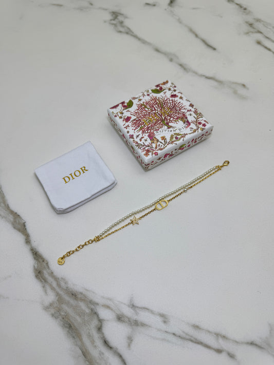 DIOR CD星星 雙層珍珠手鏈