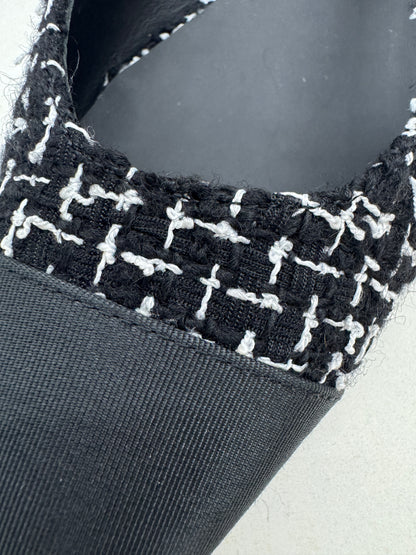 CHANEL Slingback Tweed 黑白粗花呢