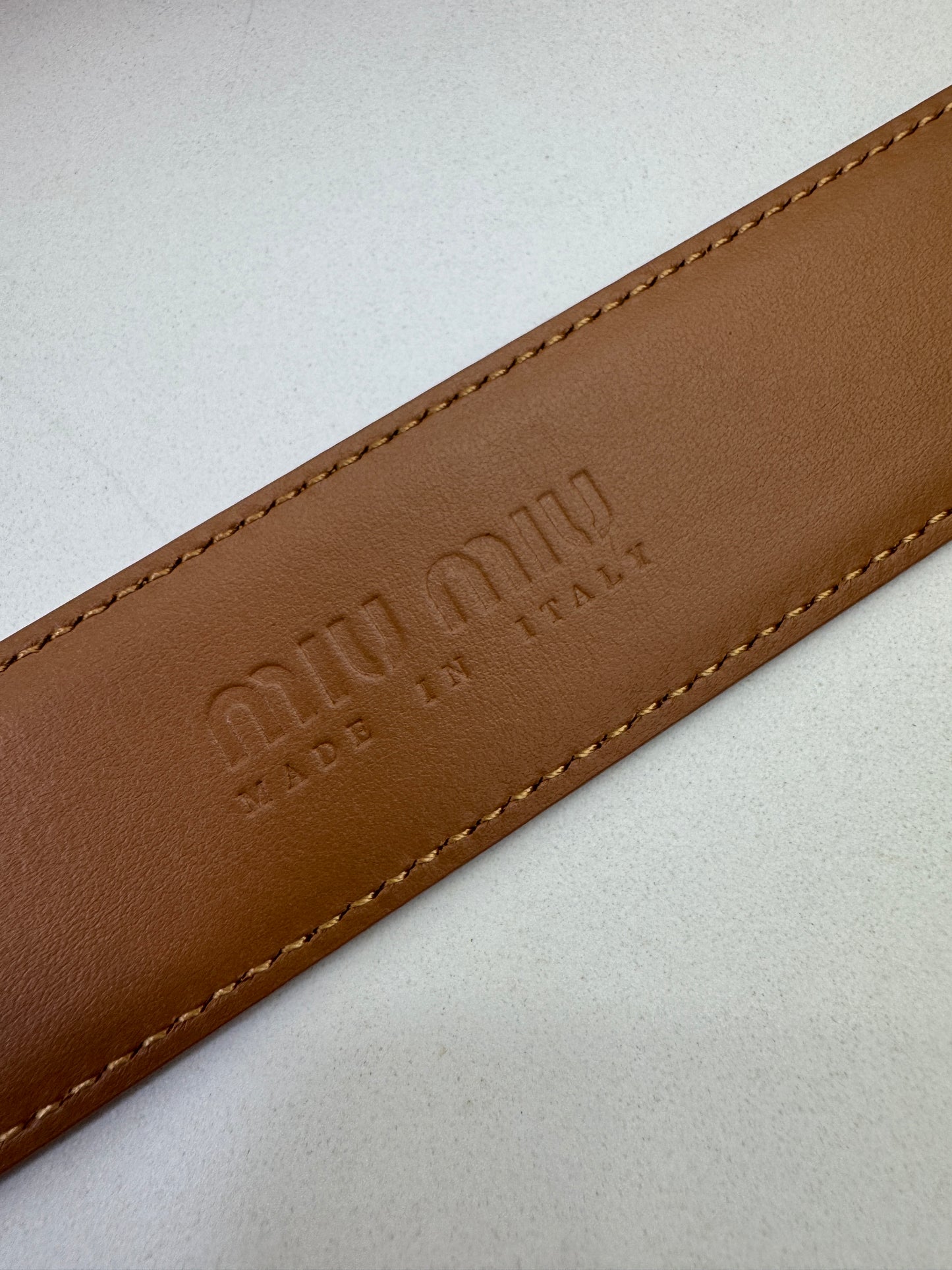 MIU MIU 皮帶 淺棕色金扣