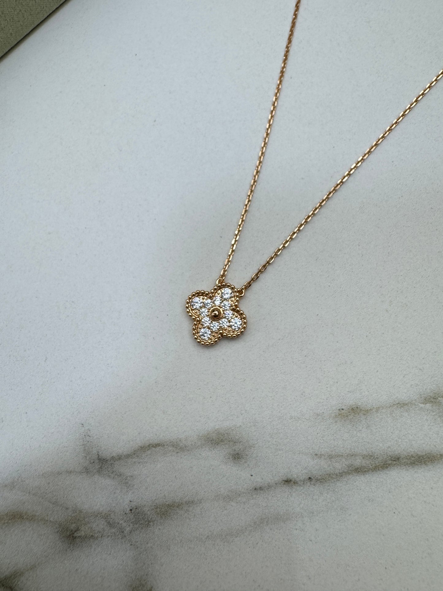 VCA Vintage Alhambra Necklace 滿鑽玫瑰金項鏈