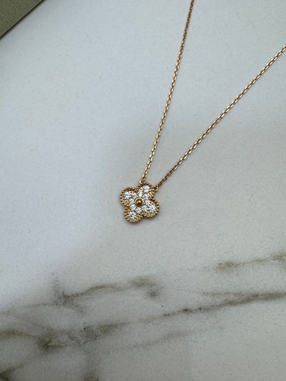 VCA Vintage Alhambra Necklace 滿鑽玫瑰金項鏈