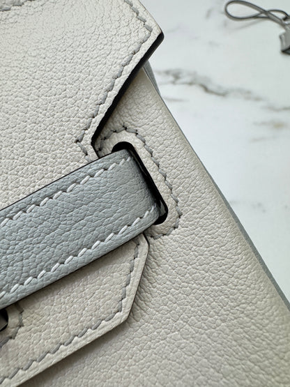 HERMES Birkin 30 SO 珍珠灰拼奶昔白山羊皮 拉絲銀扣 Chevre Mysore Gris Pearl x Craie