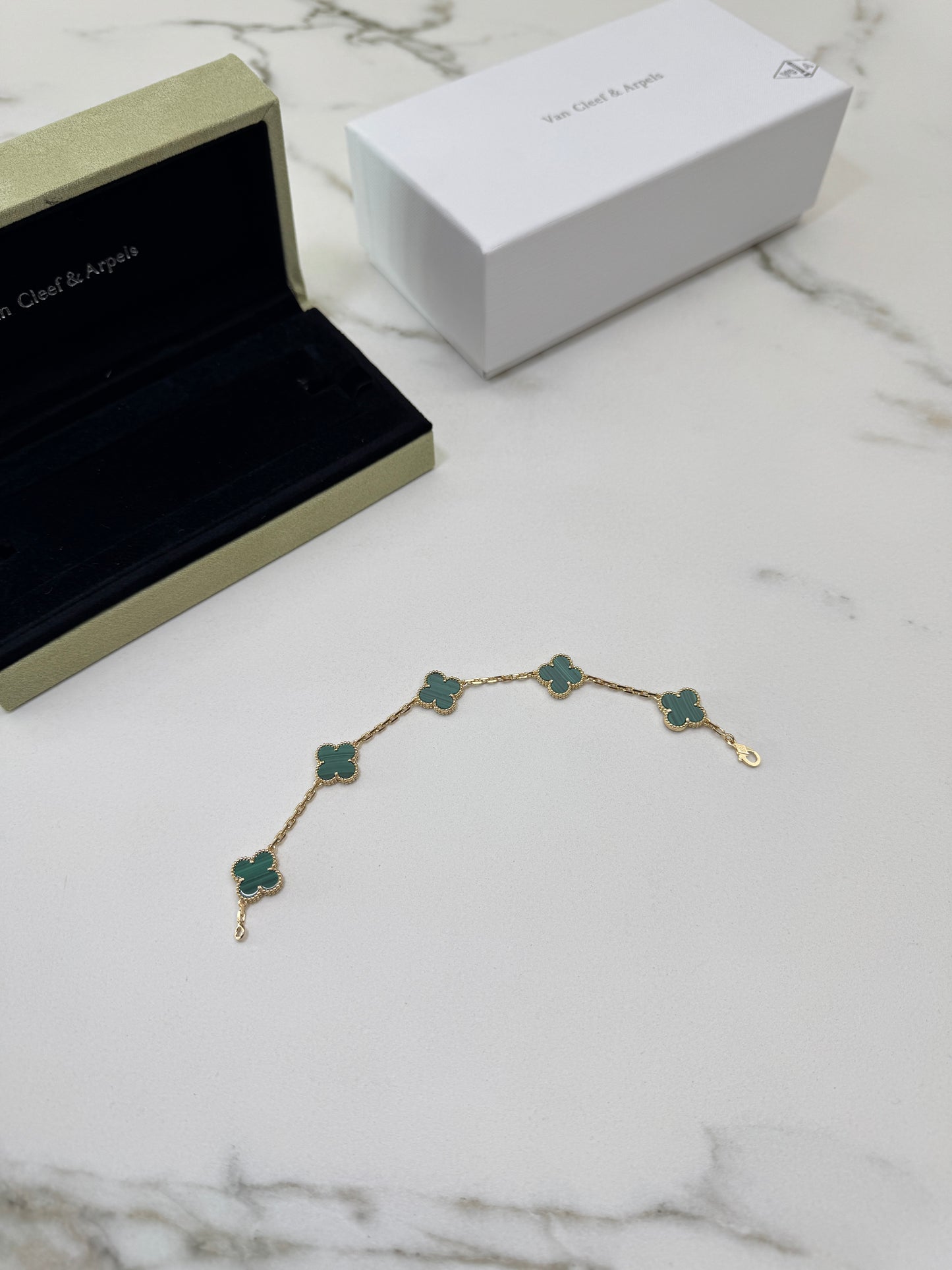 VCA 五花孔雀石 Vintage Alhambra 5 Motifs Bracelet Malachite