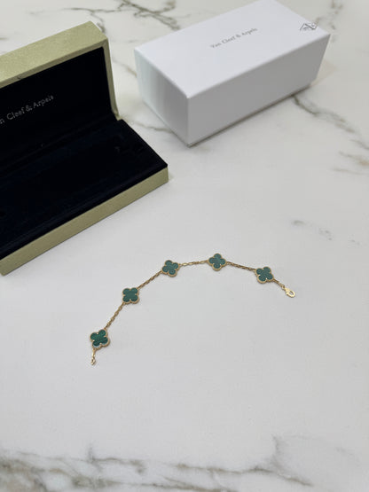 VCA 五花孔雀石 Vintage Alhambra 5 Motifs Bracelet Malachite