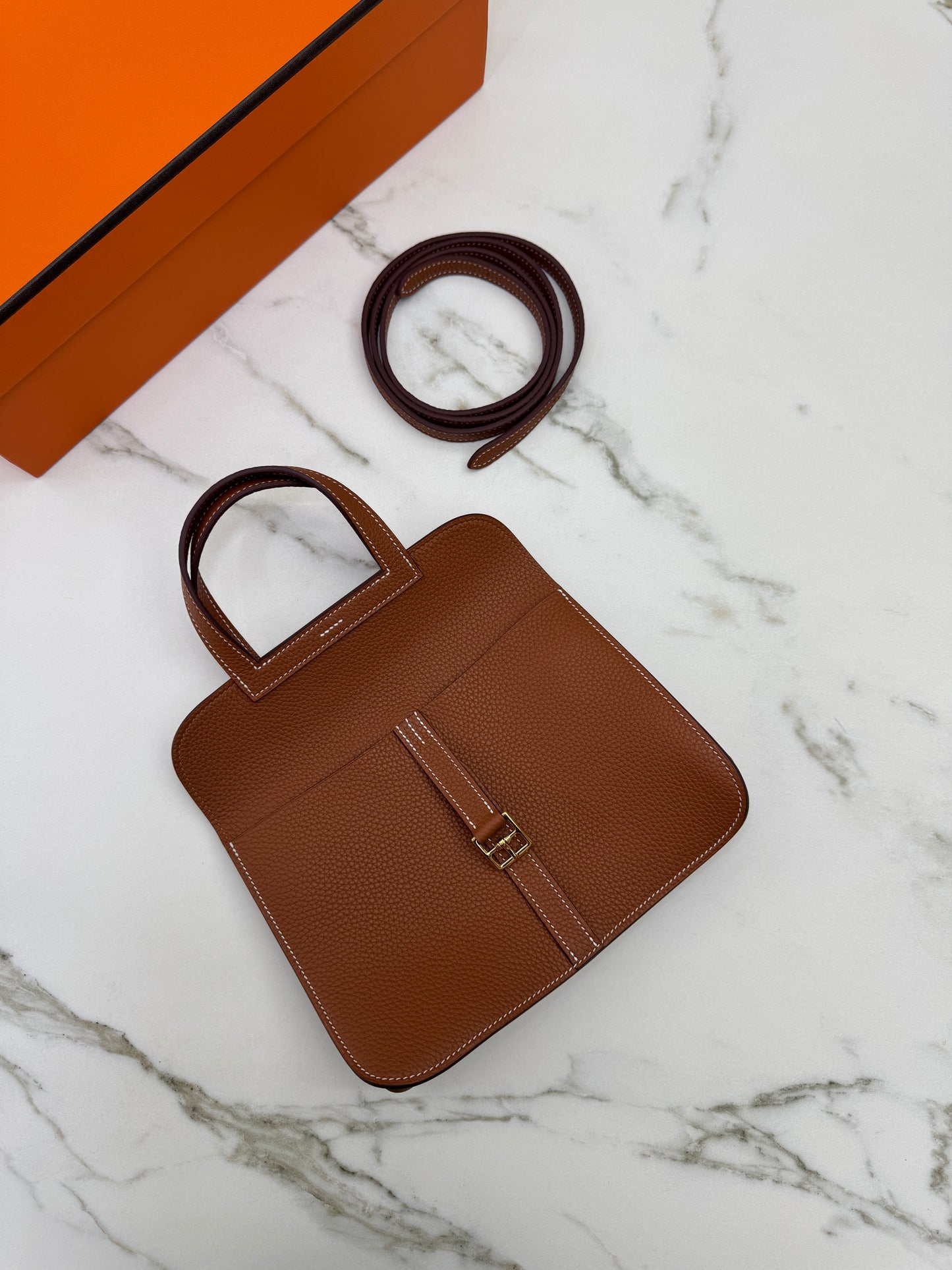 HERMES Halzan 25 金棕色金扣 TC Gold GHW