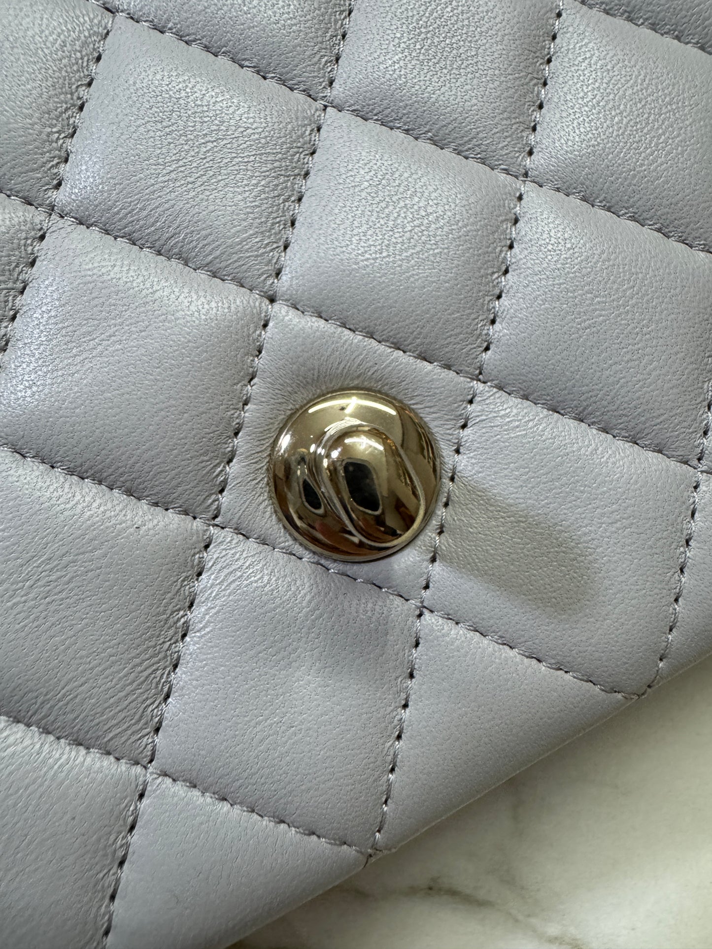 CHANEL Mini CF Handle 25P 淺灰色羊皮