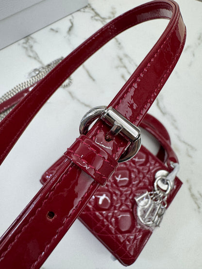 DIOR Mini Lady Dior 漆皮Cherry Red Shinny Calfskin