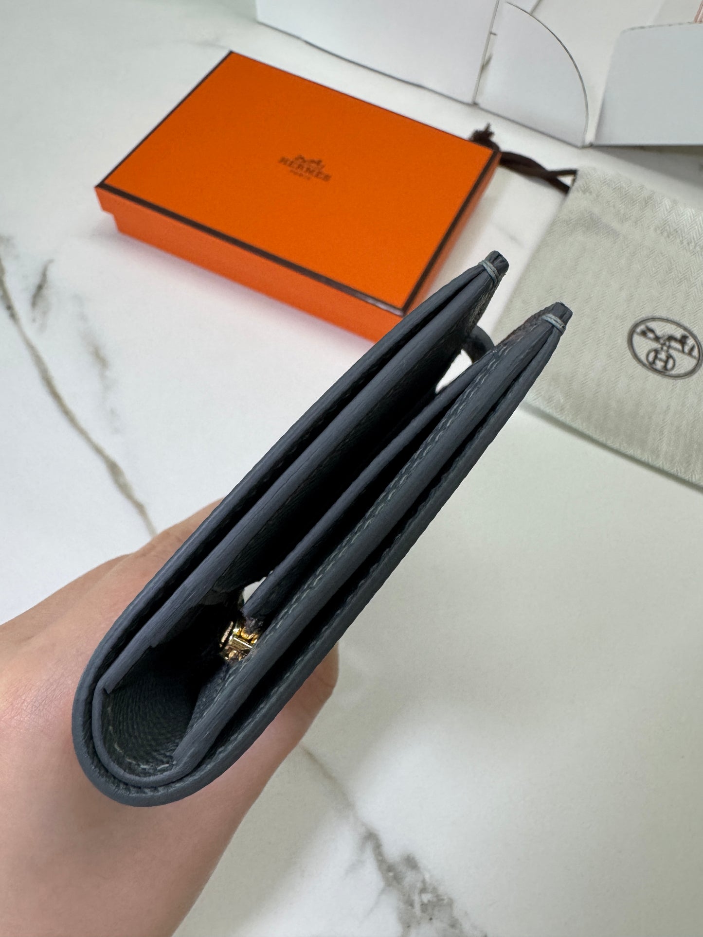 HERMES Bearn Wallet 短錢包 杏仁綠金扣