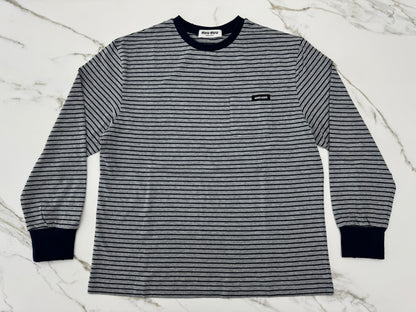 MIU MIU 做舊條紋長袖T恤