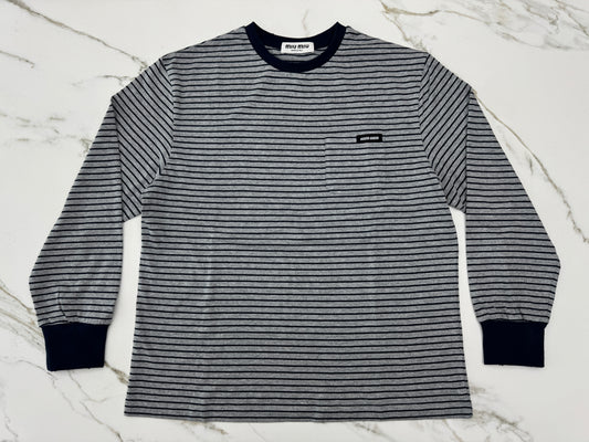 MIU MIU 做舊條紋長袖T恤