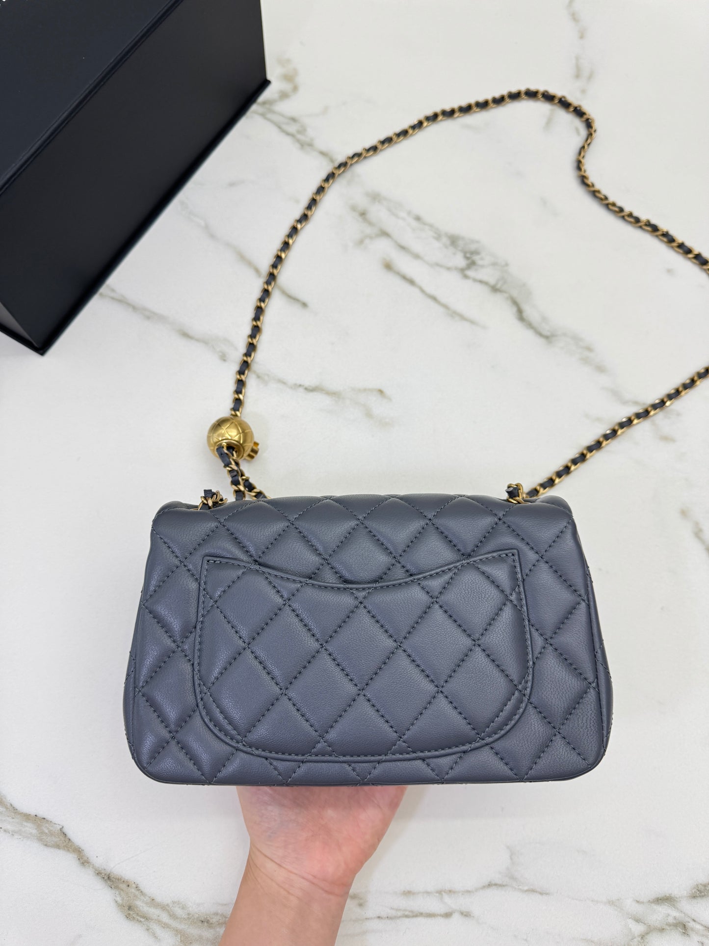 CHANEL 金球 Mini CF20 石墨灰 深灰羊皮