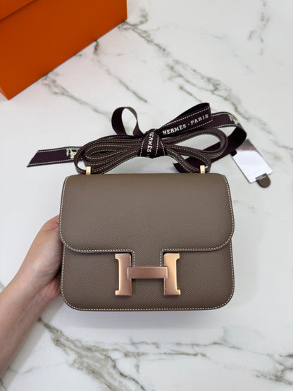 HERMES Mini Constance 大象灰 Epsom 玫瑰金扣