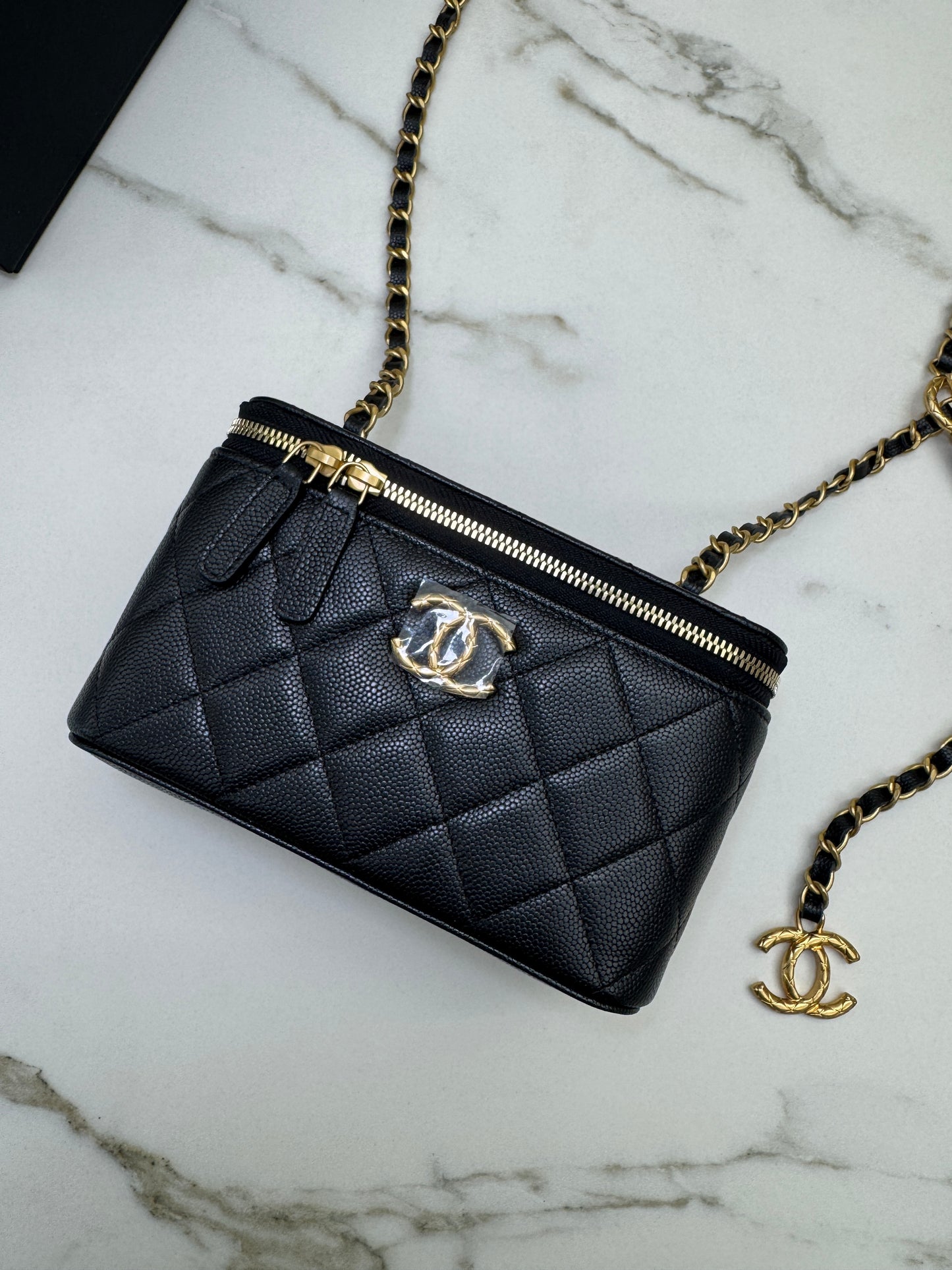 CHANEL 24S 調節扣 珠光黑長盒子
