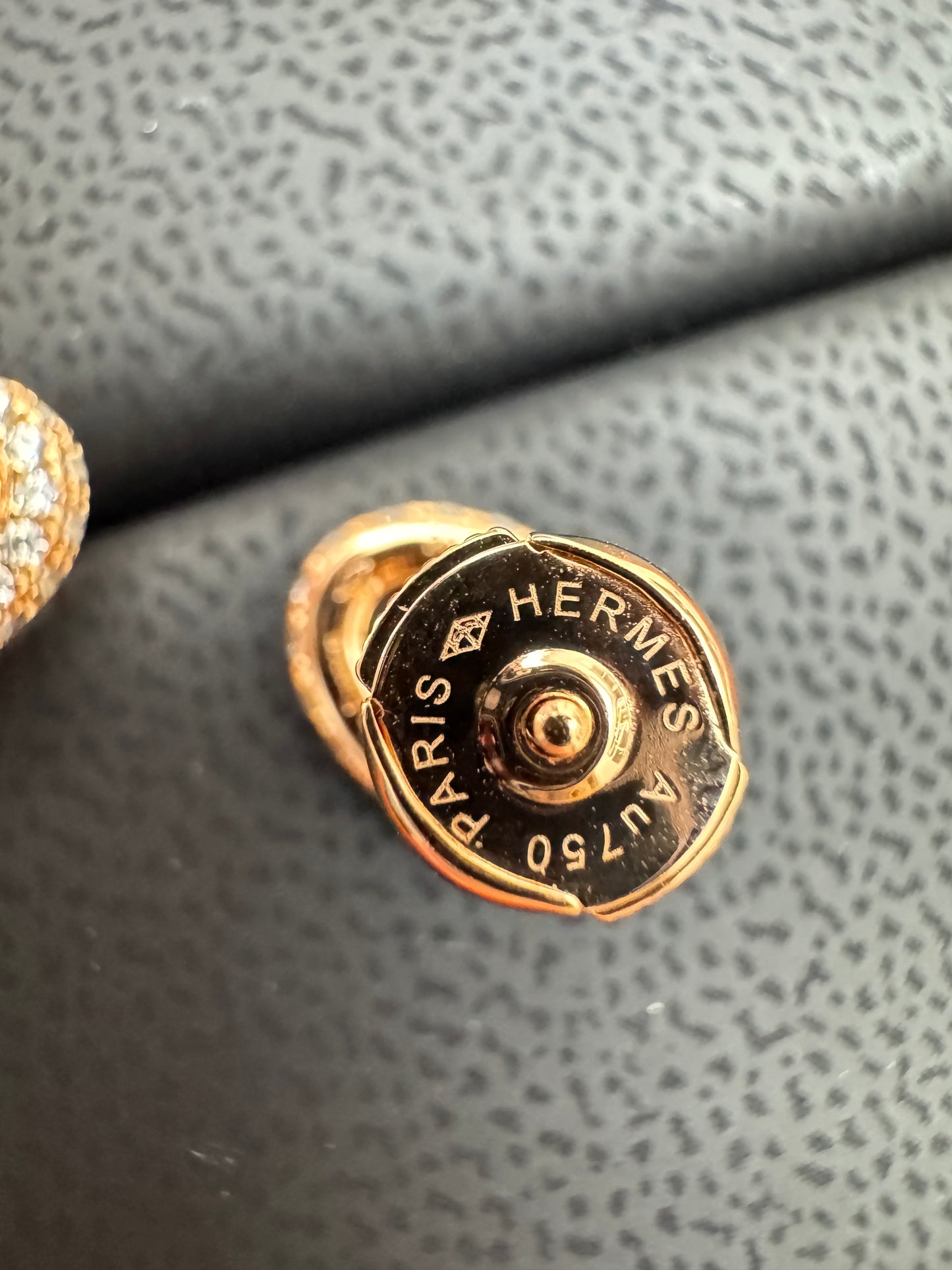 HERMES 豬鼻滿鑽玫瑰金耳環