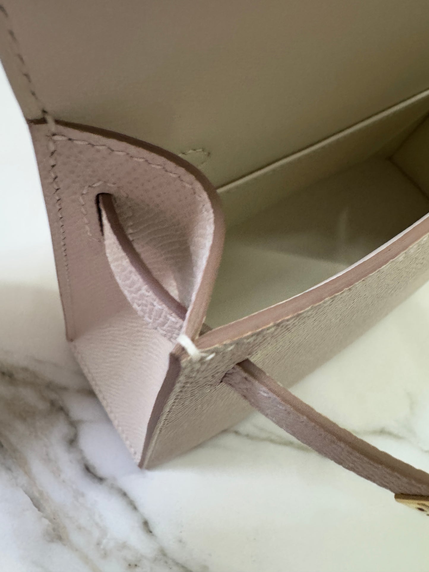 HERMES Mini Kelly II 奶昔白金扣 Epsom Craie GHW