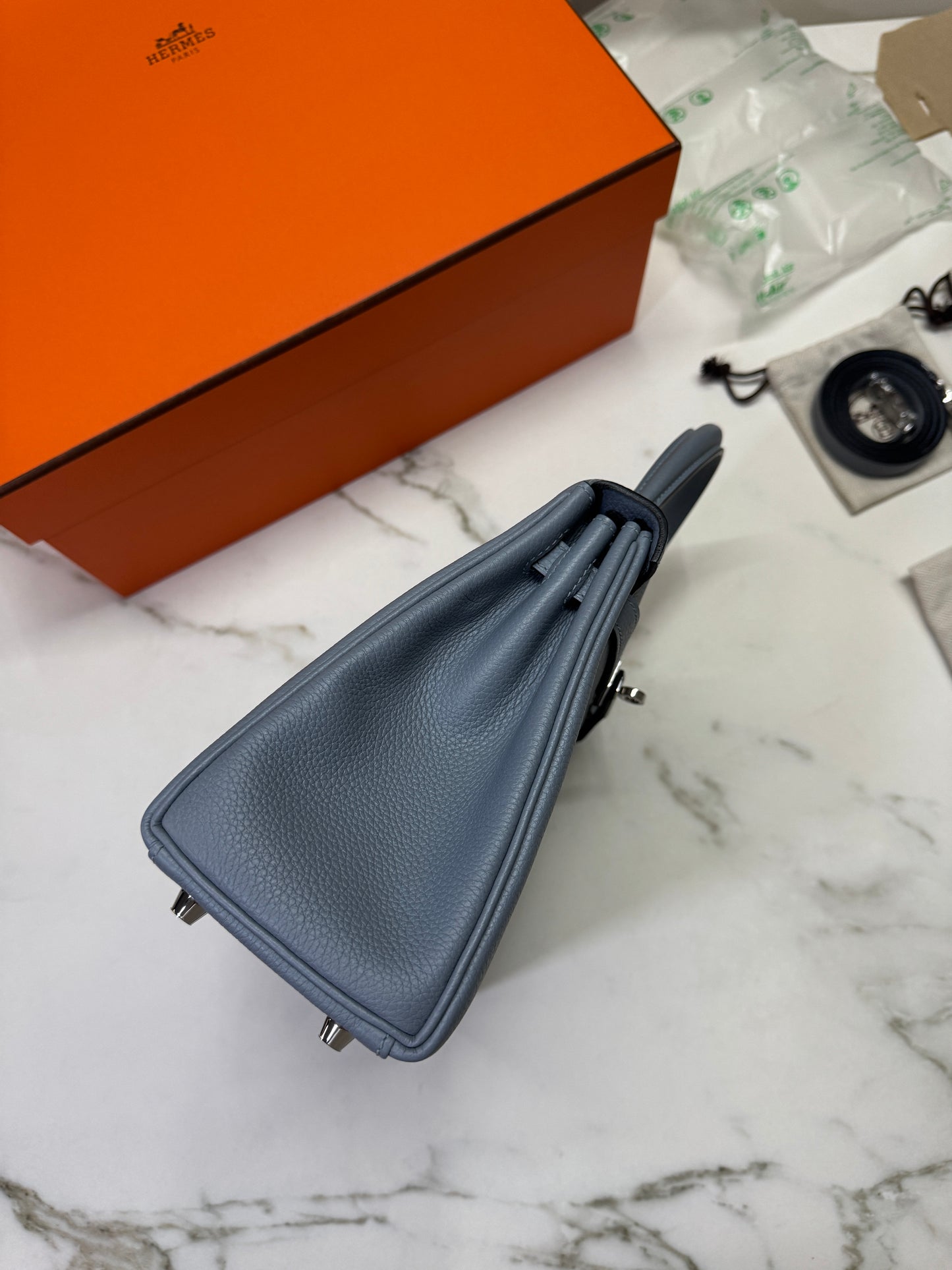 HERMES Kelly 25 亞麻藍 銀扣 內縫 Togo Selier