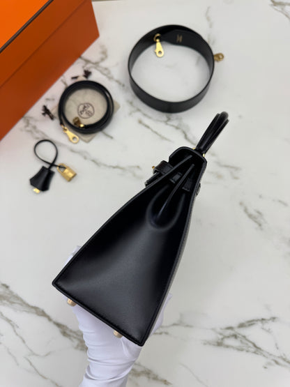 HERMES Kelly 25 黑色外縫金扣 Box Leather Sellier Noir GHW