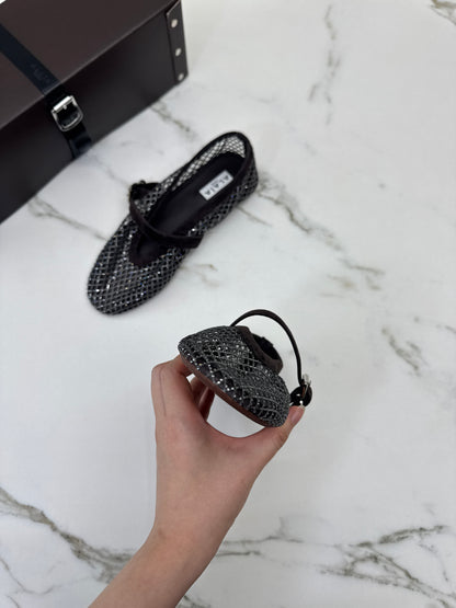 ALAIA 水鑽魚網鞋 深棕色￼