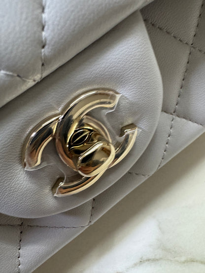 CHANEL Mini CF Handle 25P 淺灰色羊皮