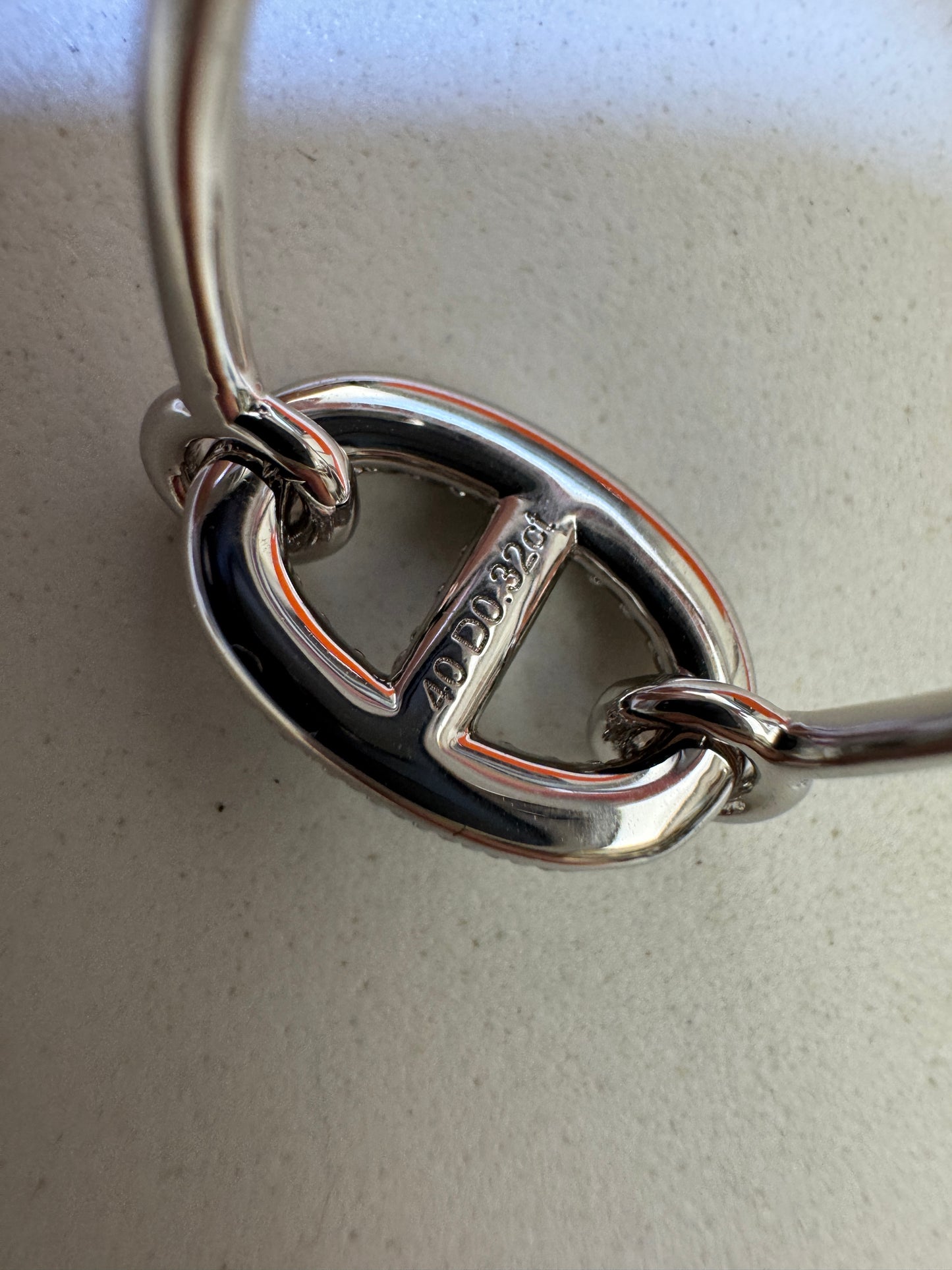 HERMES 豬鼻子滿鑽戒指 銀色
